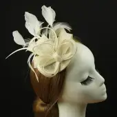 Pink Feather Bridal Head Hat with Net Trim — feature 35