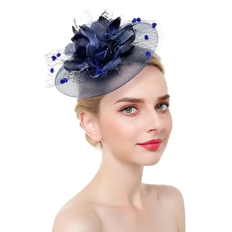 Pink Feather Bridal Head Hat with Net Trim - Image 12