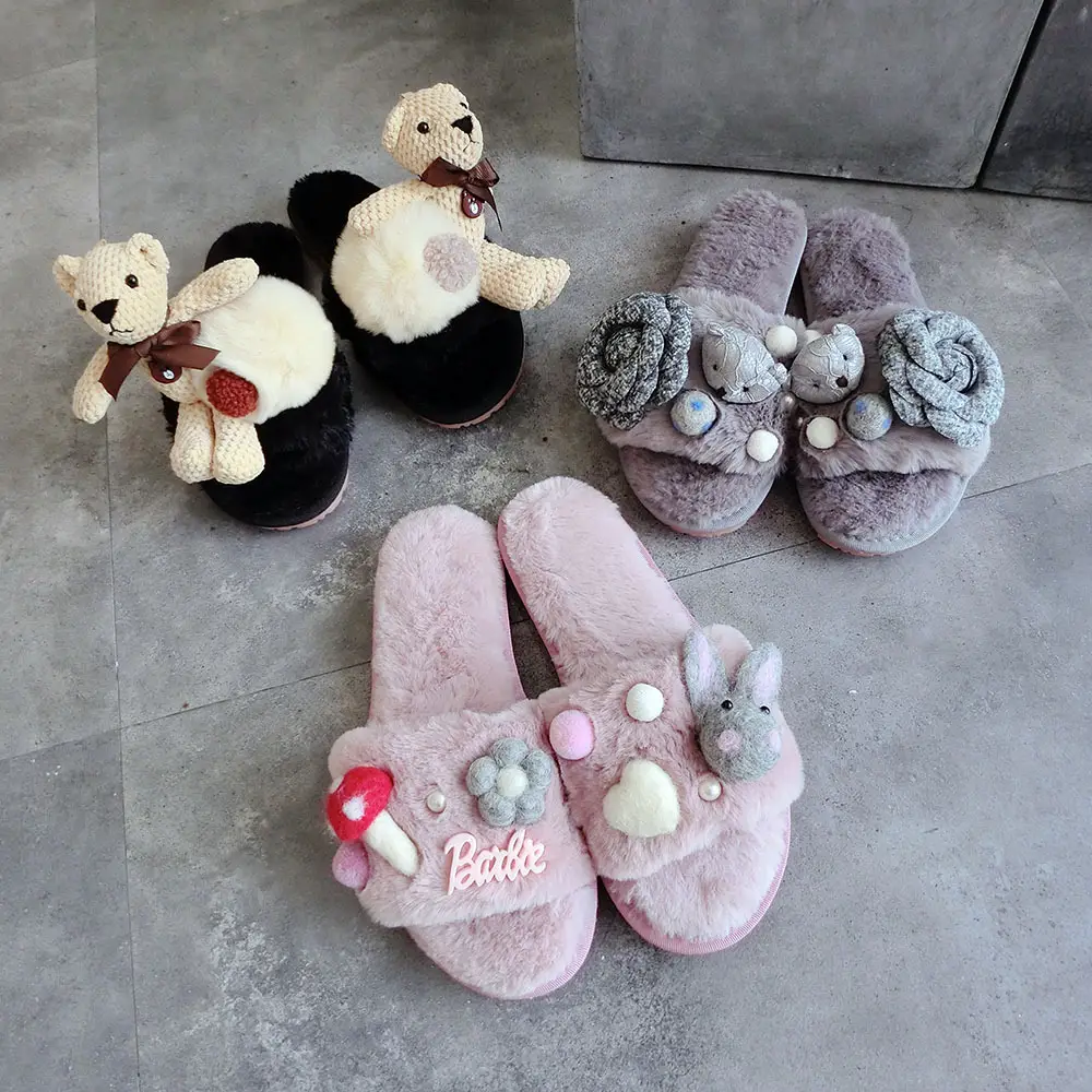 Korean Cartoon Bear Plush Home Slip-On Shoes