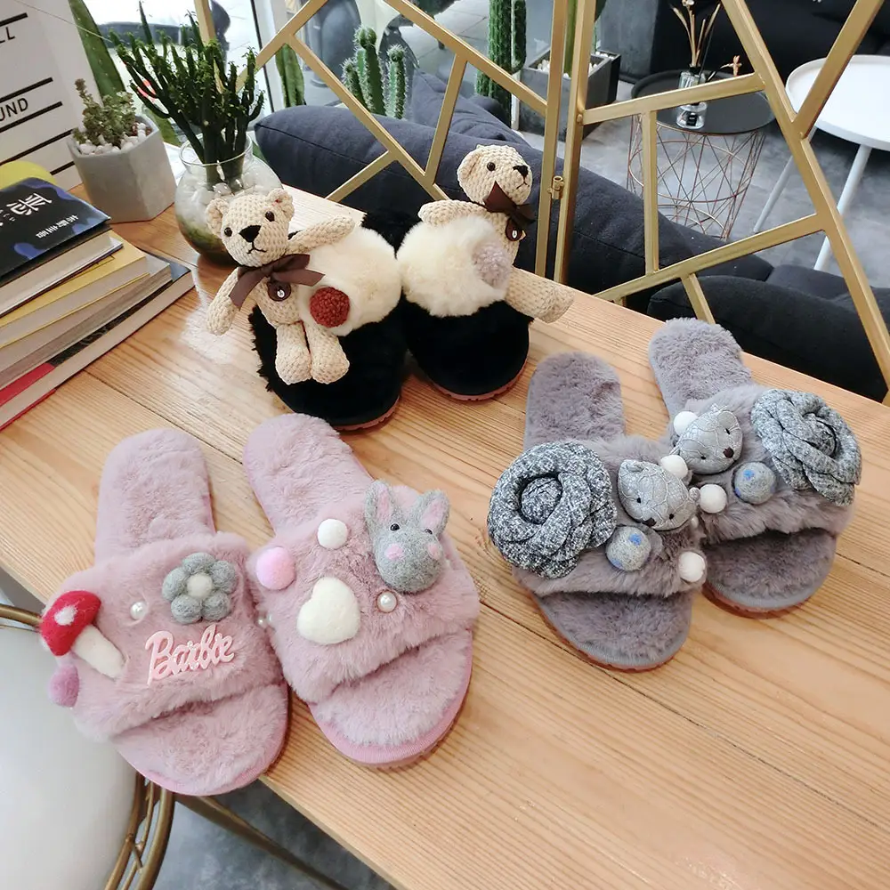 Korean Cartoon Bear Plush Home Slip-On Shoes