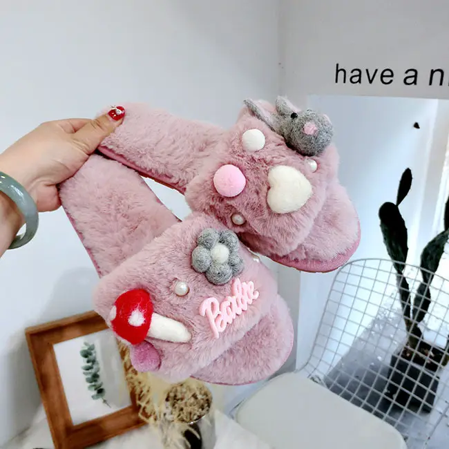 Korean Cartoon Bear Plush Home Slip-On Shoes