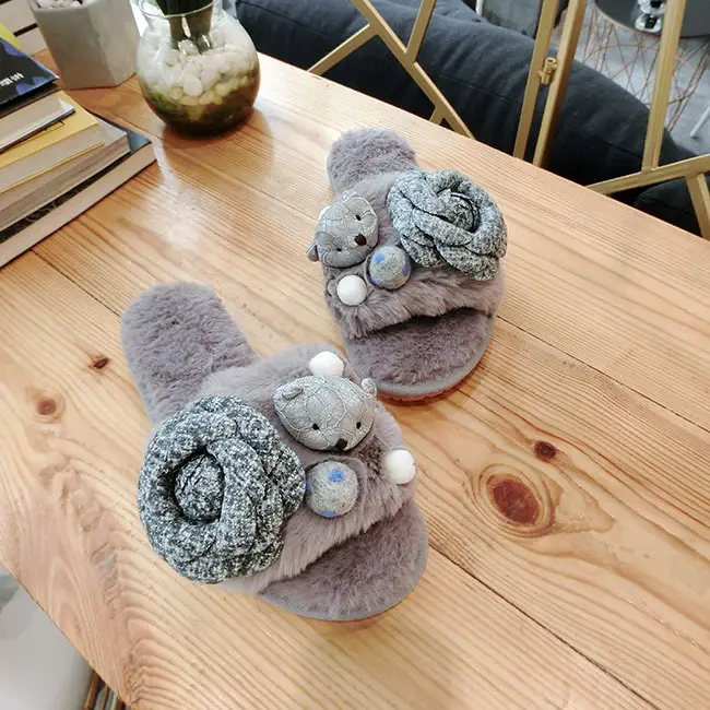 Korean Cartoon Bear Plush Home Slip-On Shoes
