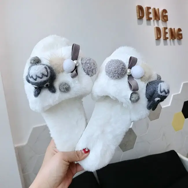 Korean Cartoon Bear Plush Home Slip-On Shoes