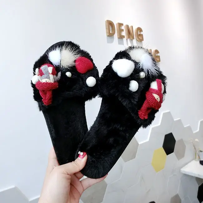 Korean Cartoon Bear Plush Home Slip-On Shoes