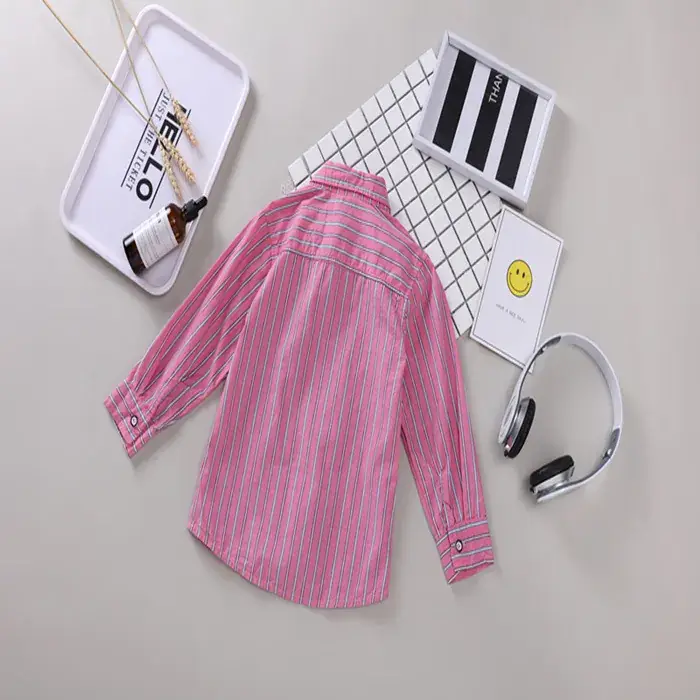 2021 Boys Lapel Shirt Yellow Smiley Seal Long Sleeve Striped - Image 4