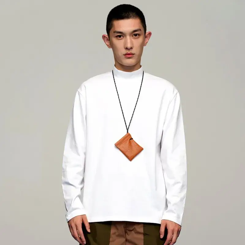 Men White Cotton Collar T-Shirt Autumn Winter Casual - Image 4