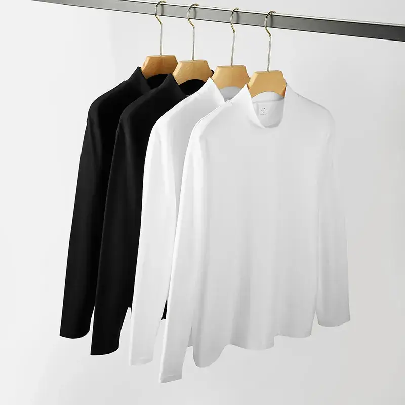 Men White Cotton Collar T-Shirt Autumn Winter Casual - Image 6