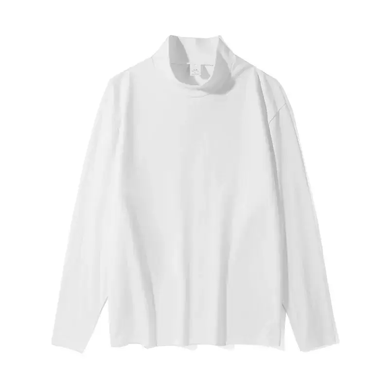 Men White Cotton Collar T-Shirt Autumn Winter Casual - Image 8