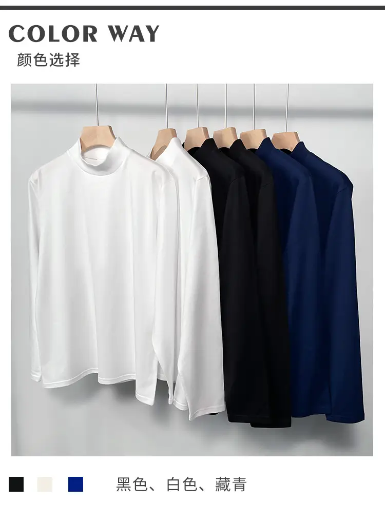 Men White Cotton Collar T-Shirt Autumn Winter Casual — feature 9