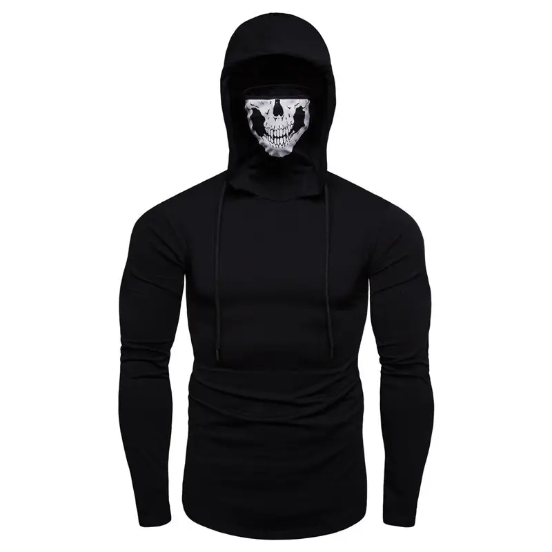 Men Black Skull Hooded G7 Stretch T-Shirt - Image 6