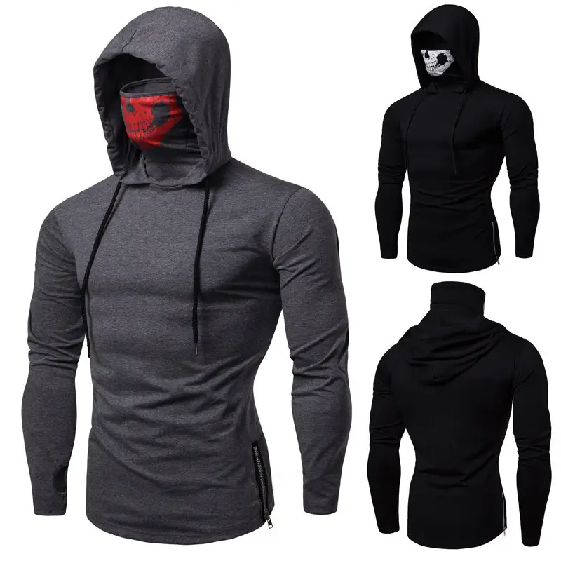 Men Black Skull Hooded G7 Stretch T-Shirt - Image 7