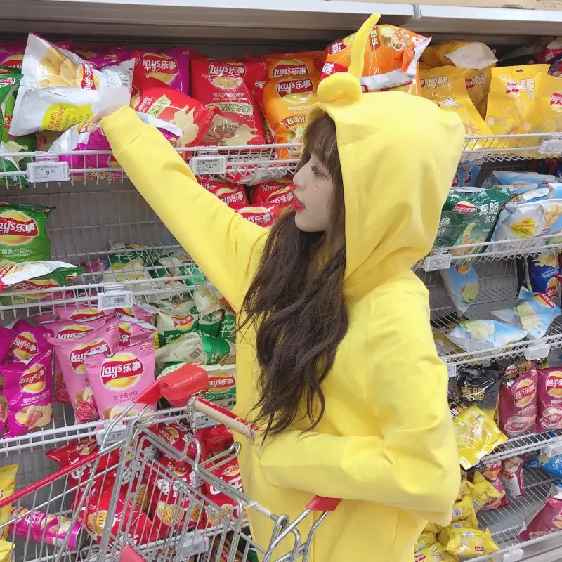 Women Fleece Hooded Sweatshirt Yellow Autumn Winter — feature 21