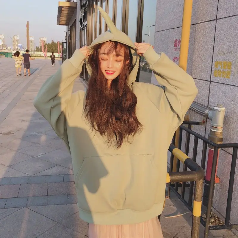 Women Fleece Hooded Sweatshirt Yellow Autumn Winter — feature 30