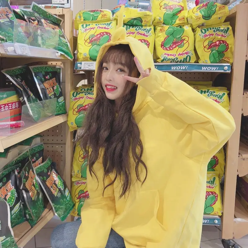 Women Fleece Hooded Sweatshirt Yellow Autumn Winter — feature 52