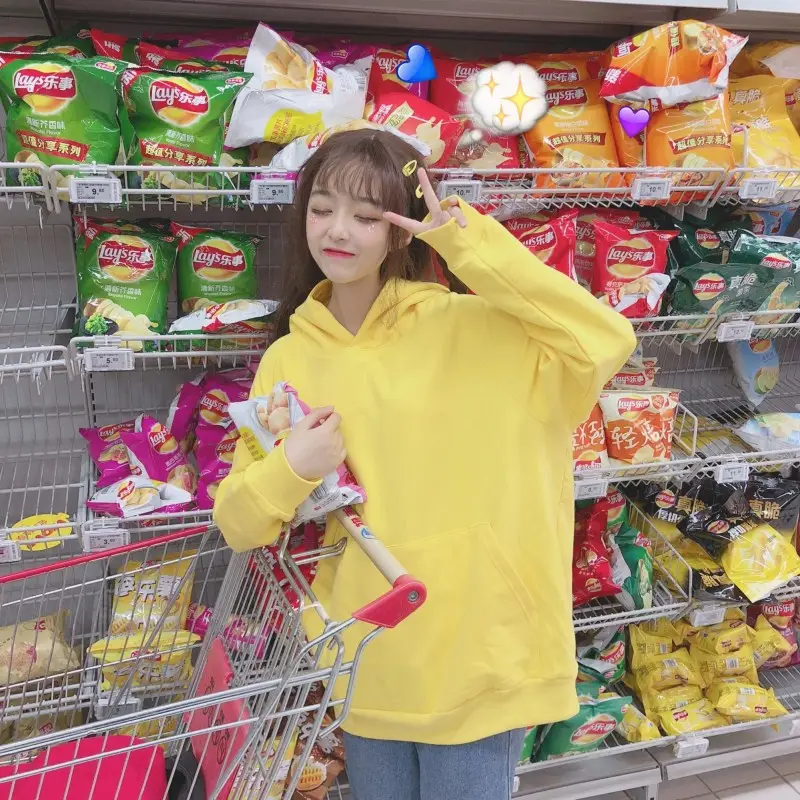 Women Fleece Hooded Sweatshirt Yellow Autumn Winter — feature 55