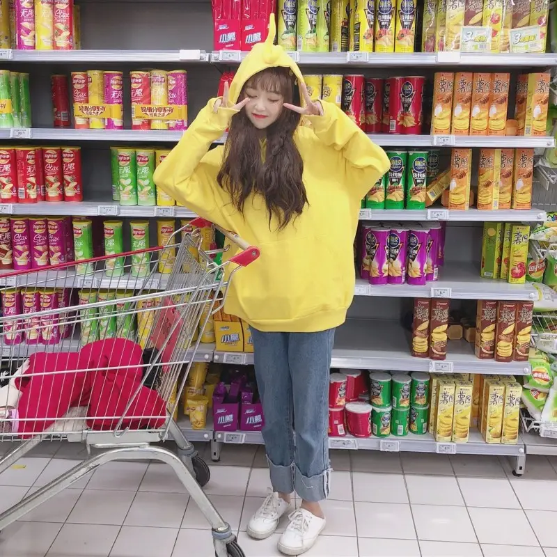 Women Fleece Hooded Sweatshirt Yellow Autumn Winter — feature 58