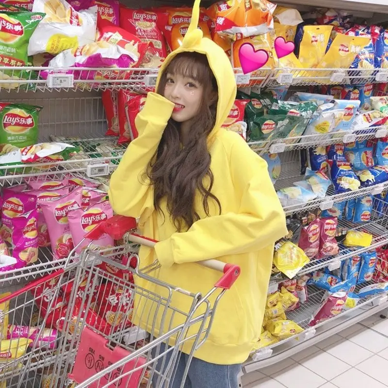 Women Fleece Hooded Sweatshirt Yellow Autumn Winter - Image 4