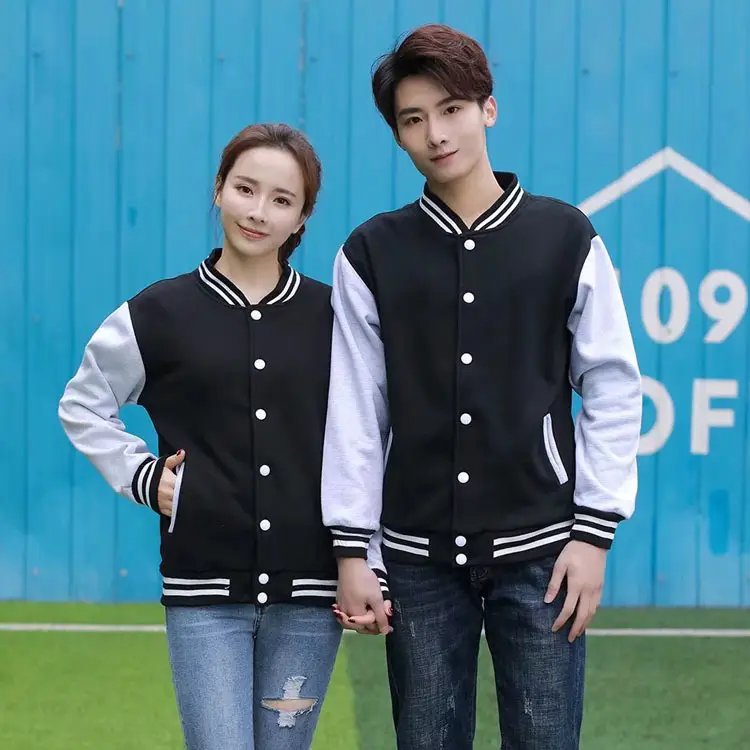 Couple Velvet Baseball Jacket Set Blue White - Image 11