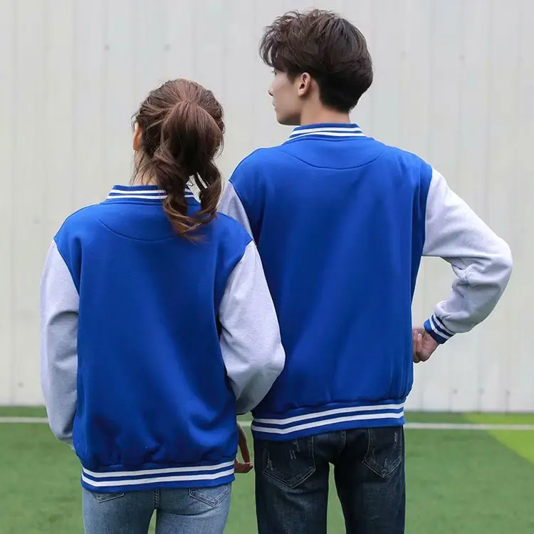 Couple Velvet Baseball Jacket Set Blue White - Image 13