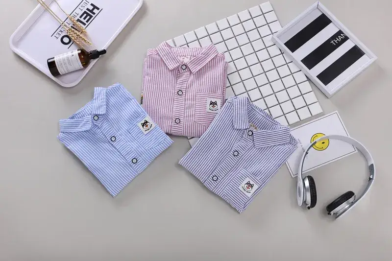 Spring 2021 Boys Cotton Shirt with Letter Patch