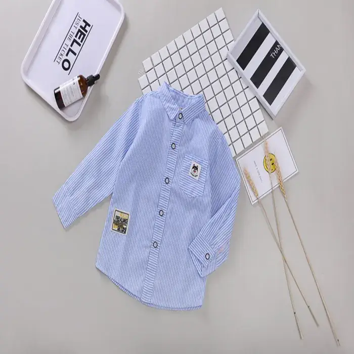 Spring 2021 Boys Cotton Shirt with Letter Patch