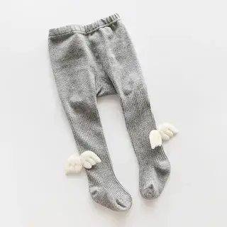 Girls Grey Cotton Leggings with White Beanies - Image 8
