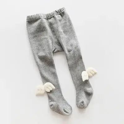 Girls Grey Cotton Leggings with White Beanies - Image 4