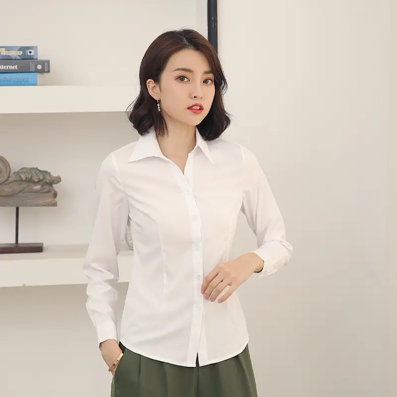 Women's Long Sleeve White Collar Shirt Large - Image 5