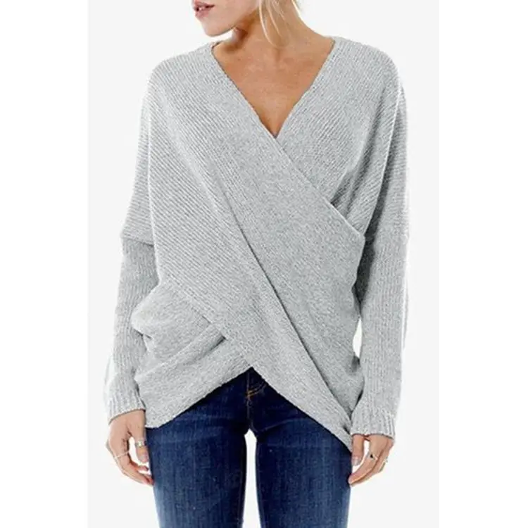 Grey Cotton Bevel Sweater Pullover S-5XL - Image 11