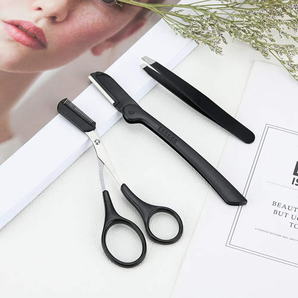 Pink 3-Piece Eyebrow Trimming Set with Scissors - Image 6