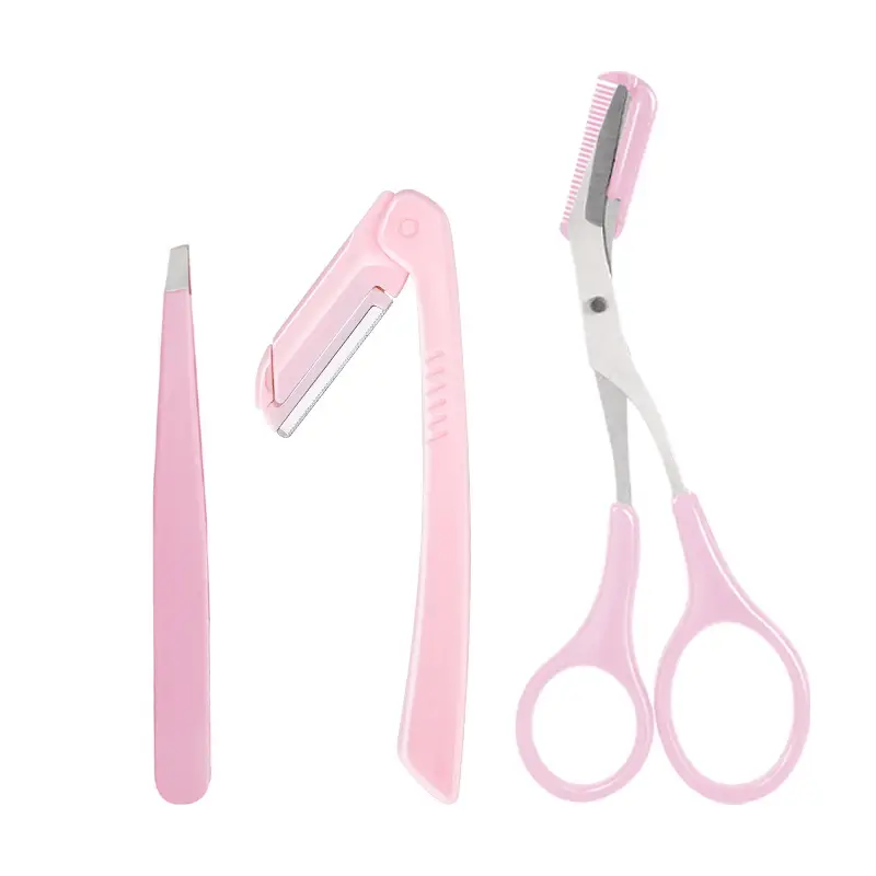 Pink 3-Piece Eyebrow Trimming Set with Scissors - Image 2