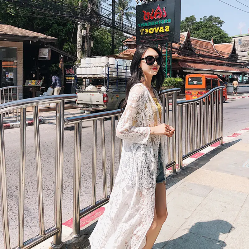 White Lace Embroidered Long Swimsuit for Women - Image 4