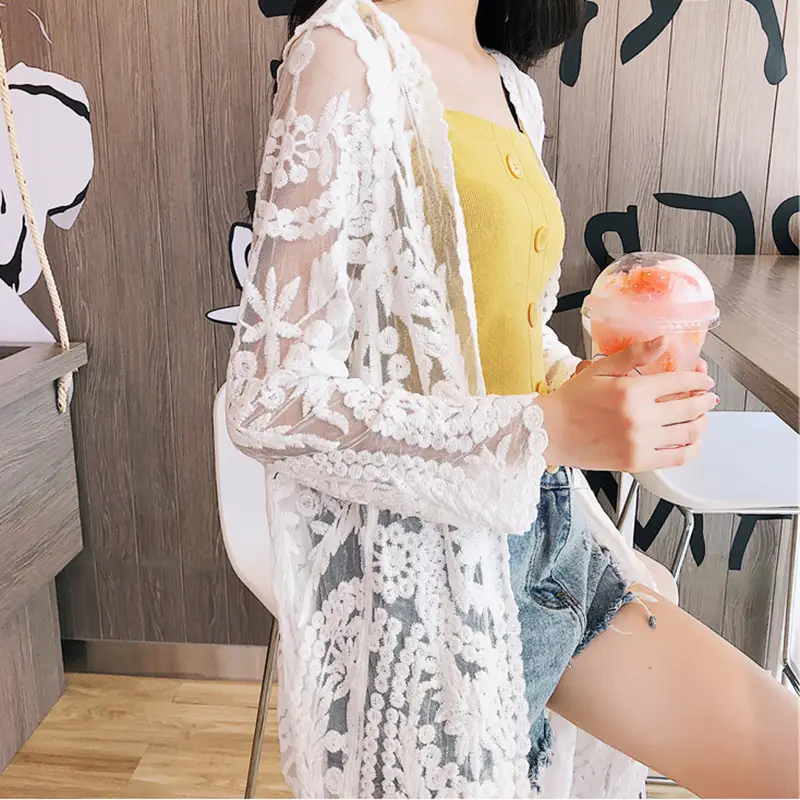 White Lace Embroidered Long Swimsuit for Women - Image 5