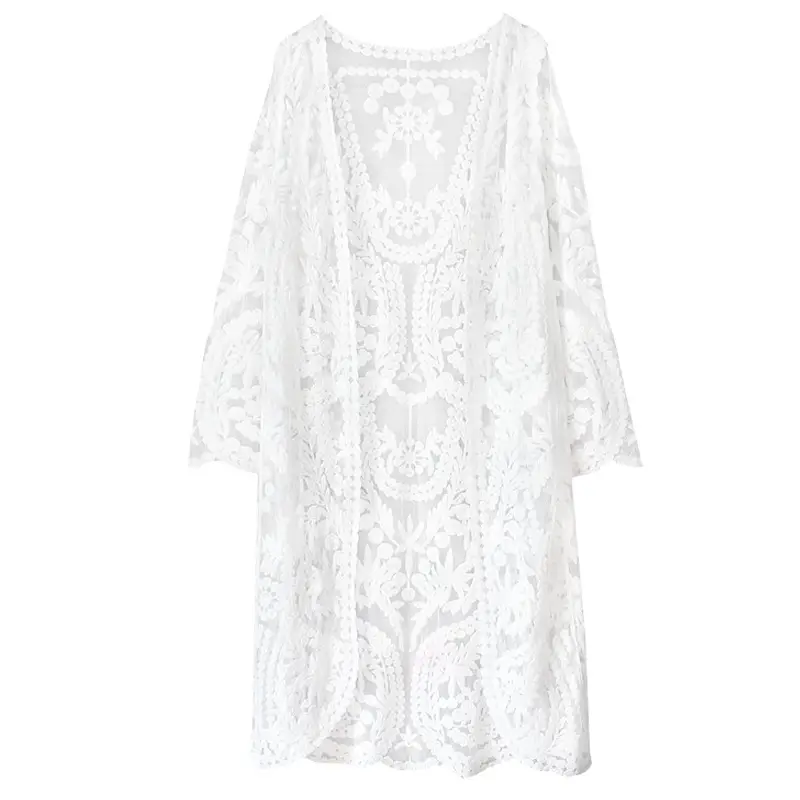 White Lace Embroidered Long Swimsuit for Women - Image 7