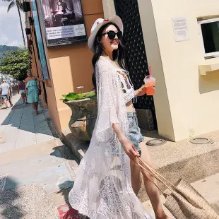 White Lace Embroidered Long Swimsuit for Women — feature 12