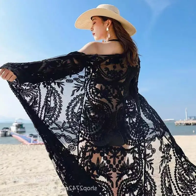 White Lace Embroidered Long Swimsuit for Women - Image 2