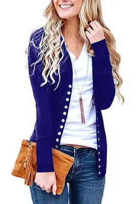 Green Button V-Neck Long Sleeve Cardigan Top - Image 5