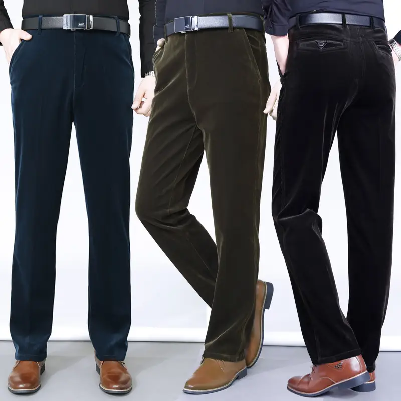 Men's Black High Waist Elastic Corduroy Pants - Image 9