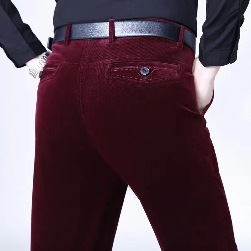 Men's Black High Waist Elastic Corduroy Pants - Image 11