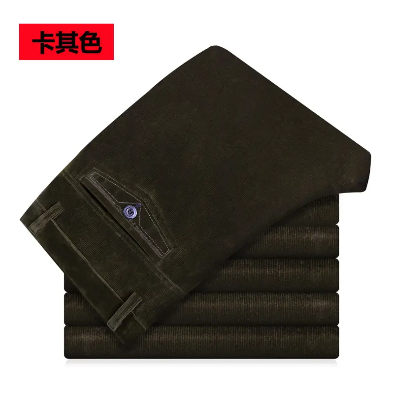 Men's Black High Waist Elastic Corduroy Pants - Image 3