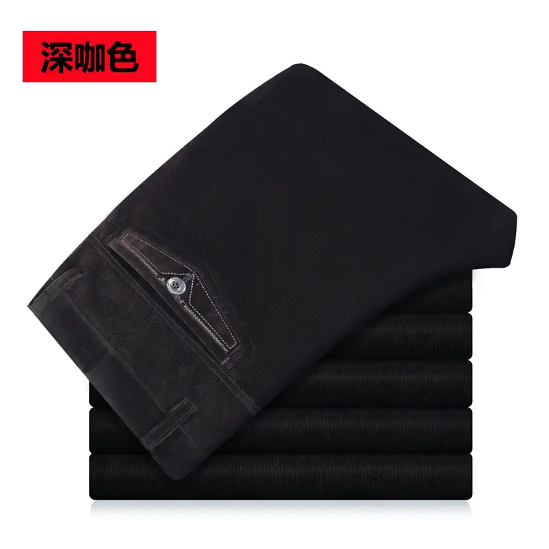 Men's Black High Waist Elastic Corduroy Pants - Image 6