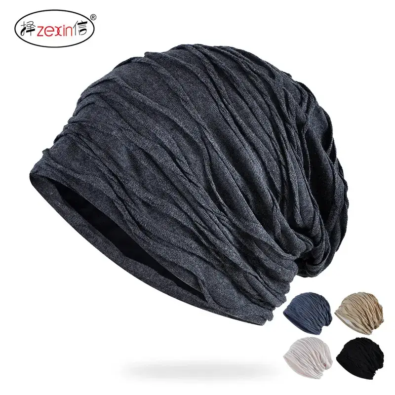 Women's Grey Korean Style Striped Pullover Hat - Image 8