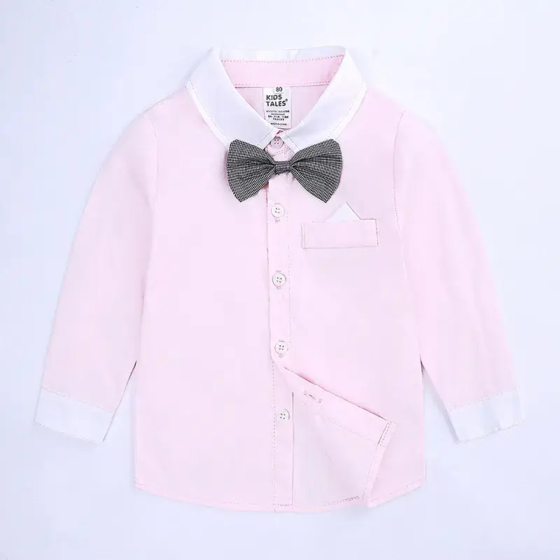 Boys Pink Bowknot Suit with Grey Suspender Pants - Image 3