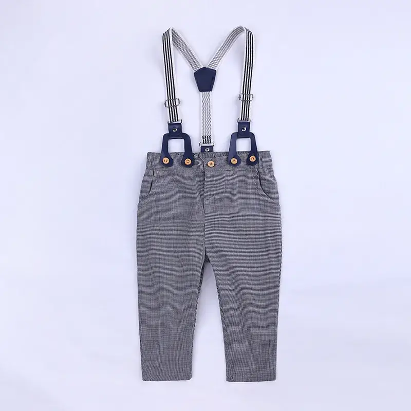 Boys Pink Bowknot Suit with Grey Suspender Pants - Image 5