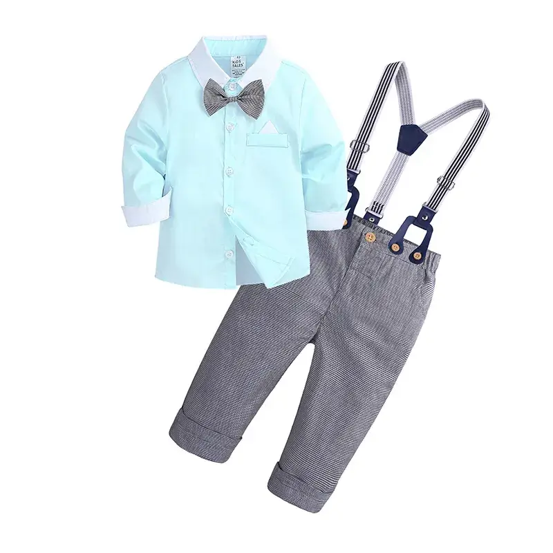 Boys Pink Bowknot Suit with Grey Suspender Pants - Image 6