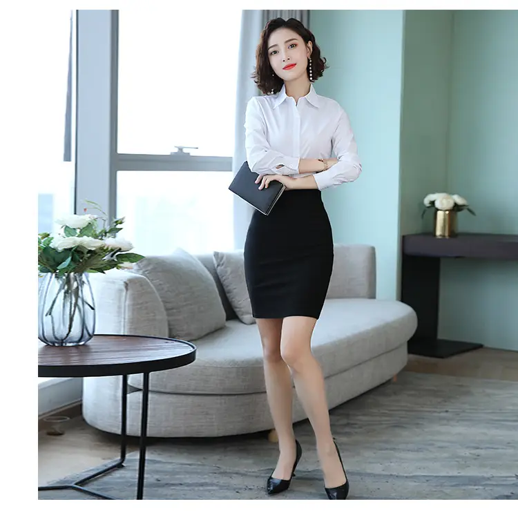 Women's Long Sleeve Professional Shirt White Blue Spring Autumn Korean Style — feature 20
