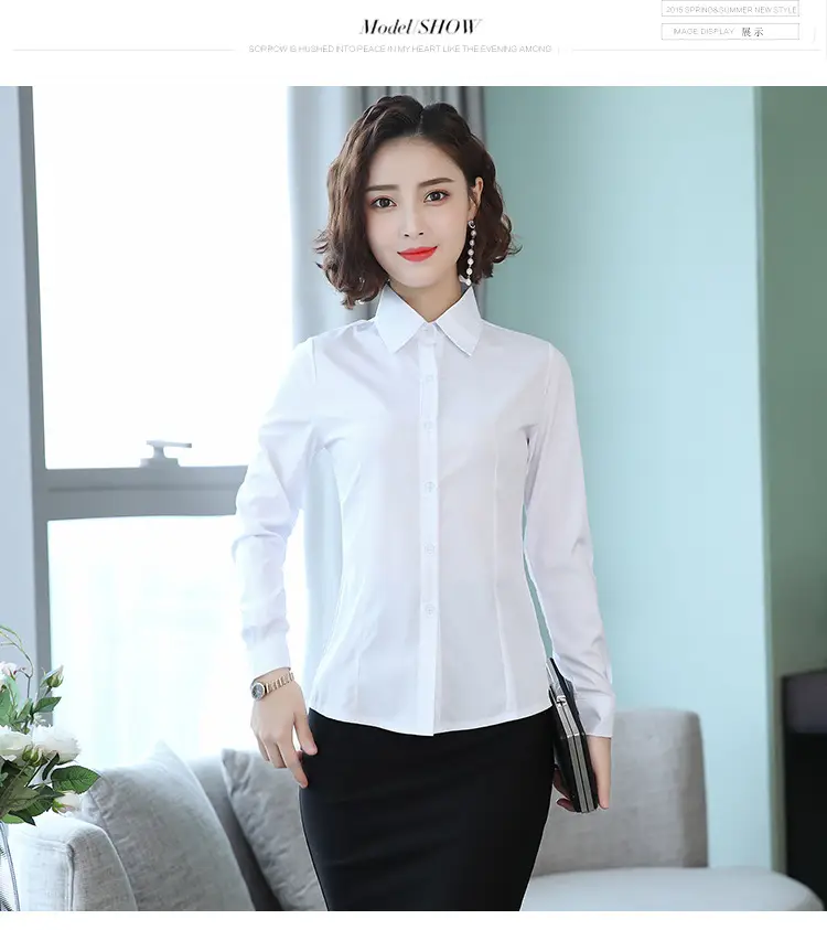 Women's Long Sleeve Professional Shirt White Blue Spring Autumn Korean Style — feature 3
