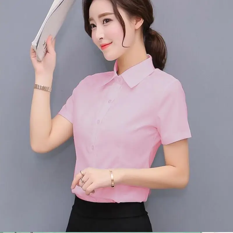 Women's Long Sleeve Professional Shirt White Blue Spring Autumn Korean Style