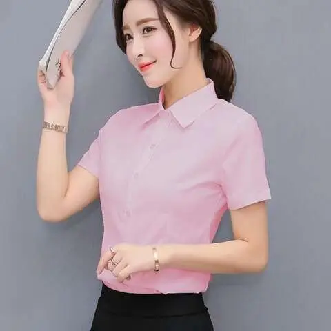 Women's Long Sleeve Professional Shirt White Blue Spring Autumn Korean Style