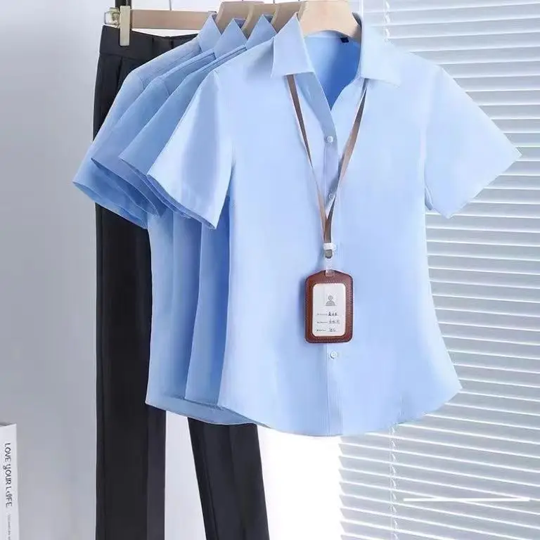 Women's Long Sleeve Professional Shirt White Blue Spring Autumn Korean Style